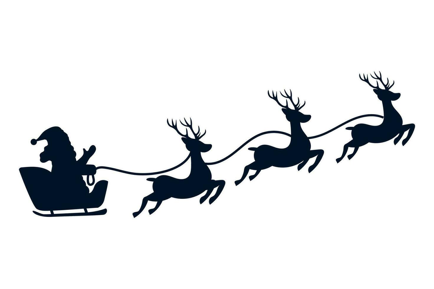 Silhouette of Santa Claus in sleigh and deer. Christmas day. vector