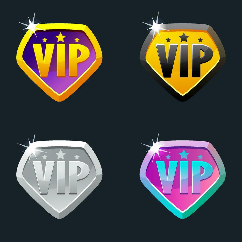 cuatro VIP iconos VIP insignias para 2d juego. VIP Insignia para 2d juego. vector