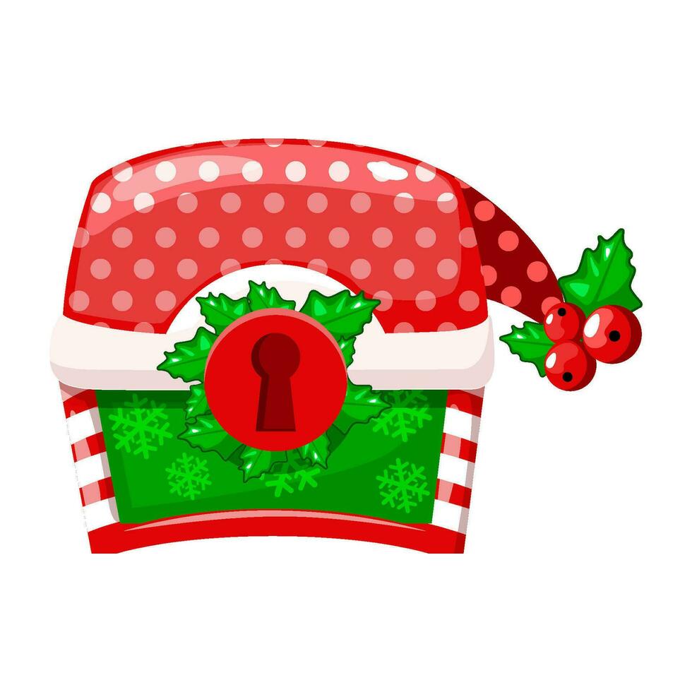 Christmas red chest in hat. Vector Design