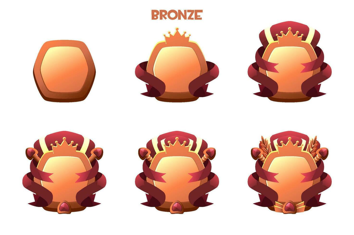 Game rank gem badge ui award achievement in vector. Cartoon level medal in bronze. vector