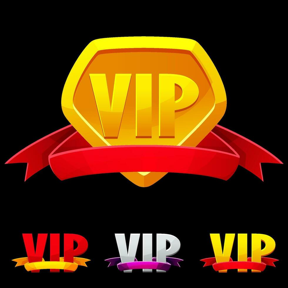 Game UI VIP Icons Diamond with ribbon. Vector Design. Vector Design.