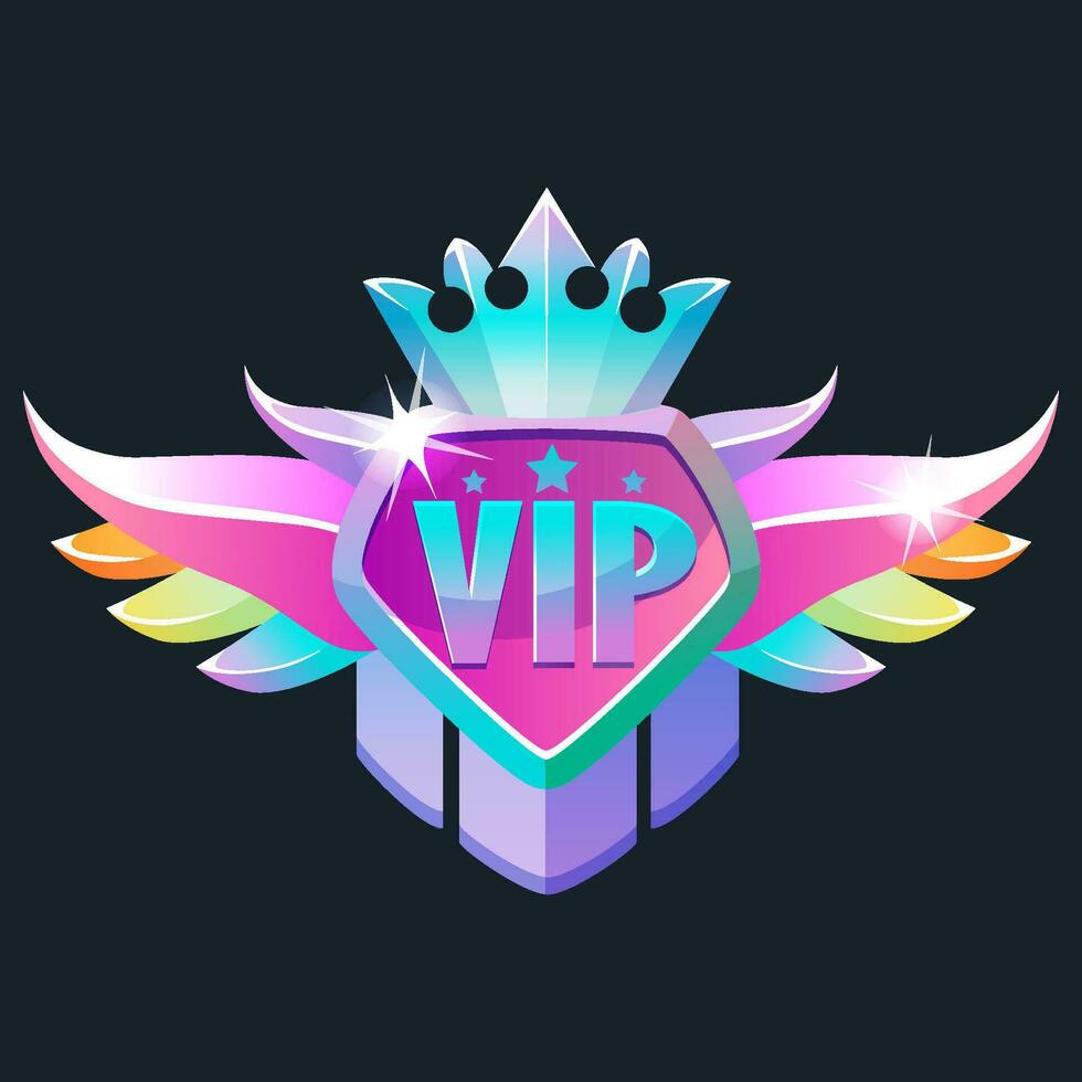 VIP badge with wings and crown. Vector Design icon