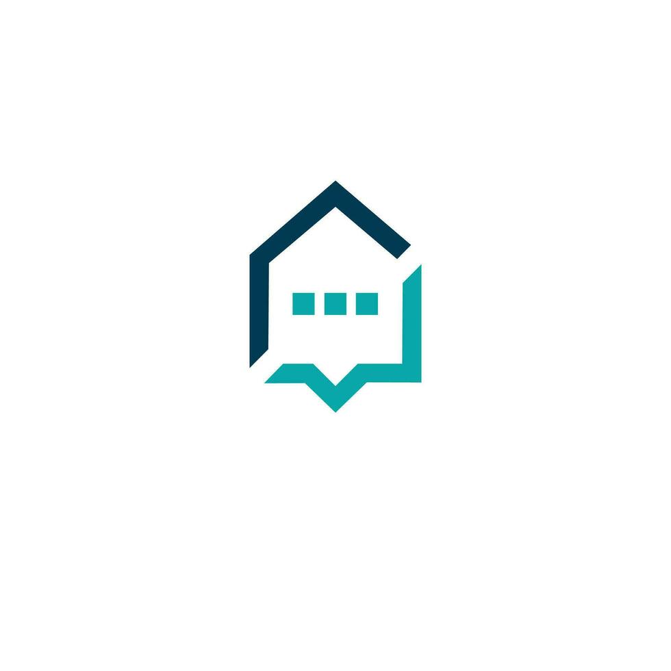 Home and talk - house with chimney and chat or message symbol. Realty and estate agency, discussion, conversation and communication vector icon.