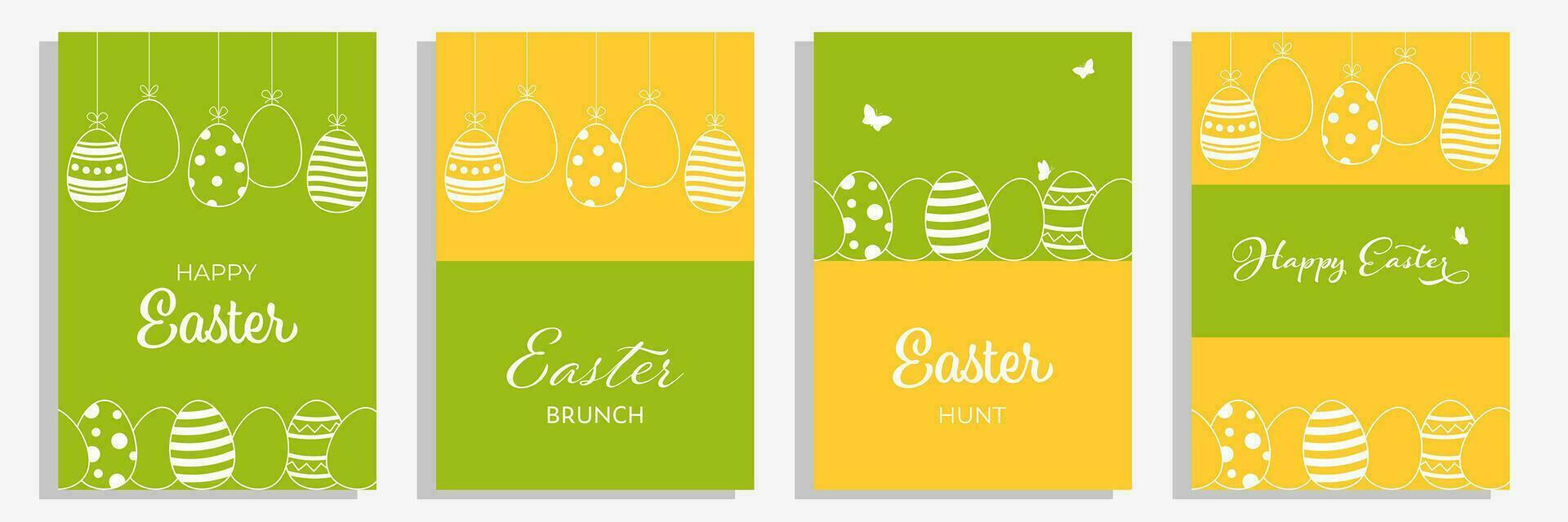 Set of Happy Easter greeting card, invitation, poster or banner. vector