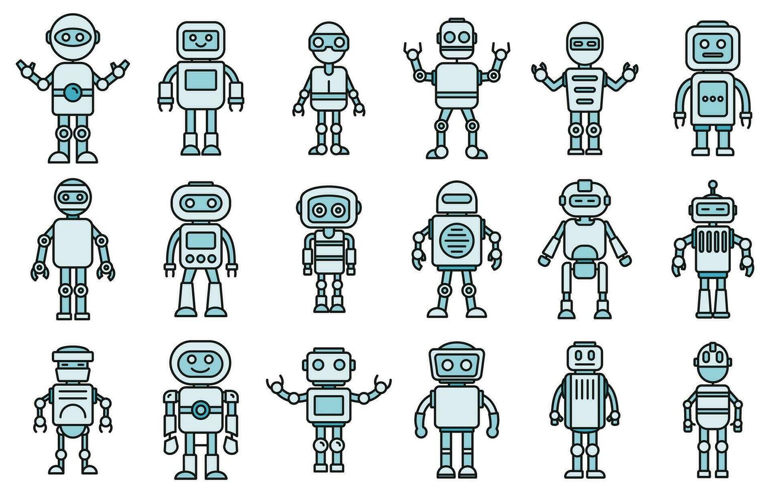 Humanoid robot icons set vector color