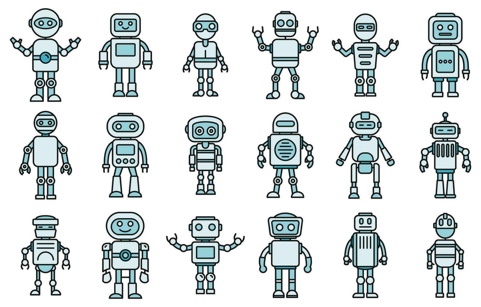 humanoide robot íconos conjunto vector color