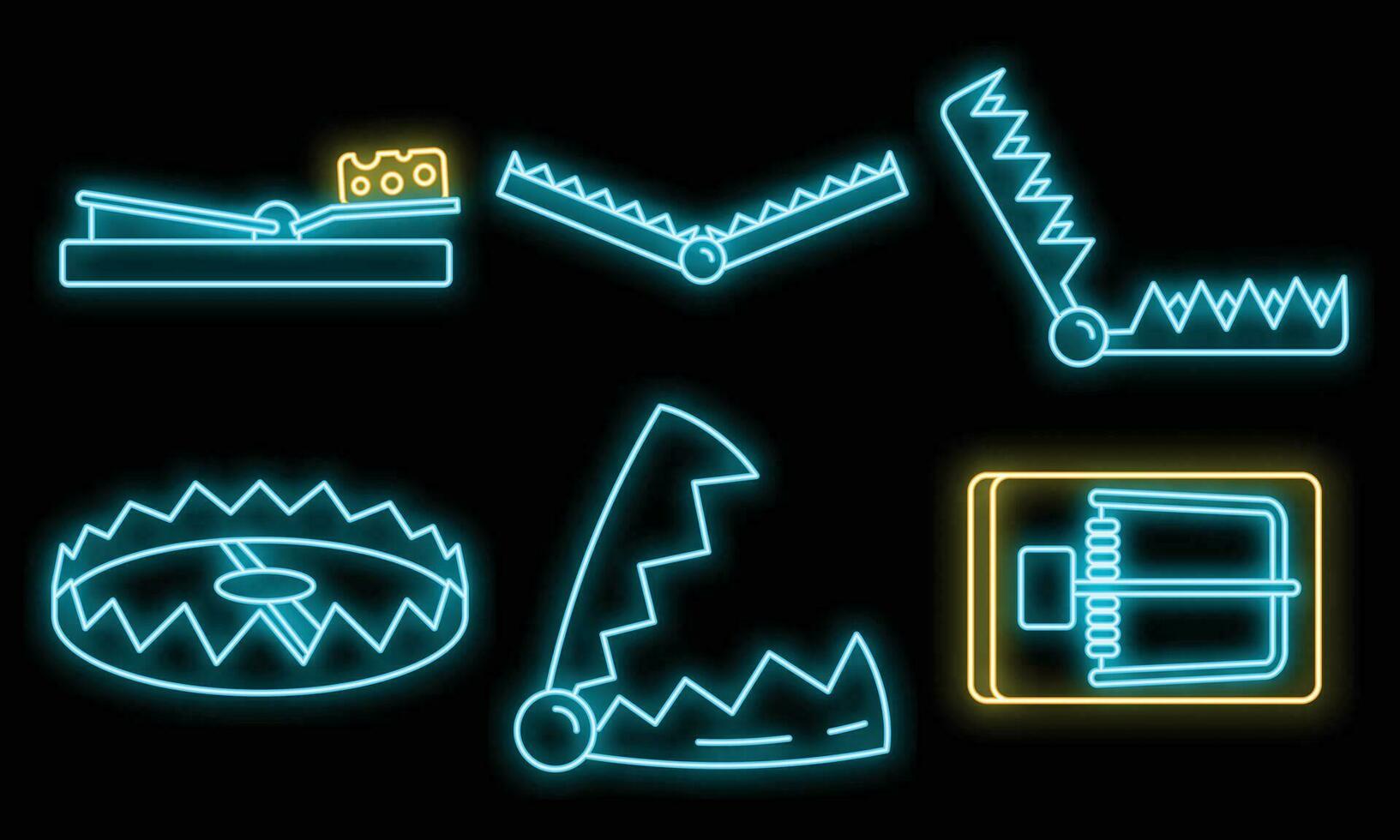 Bear trap icons set vector neon