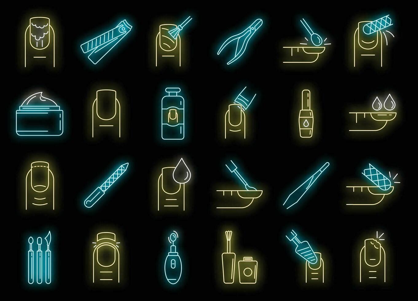 Nail manicure icons set vector neon