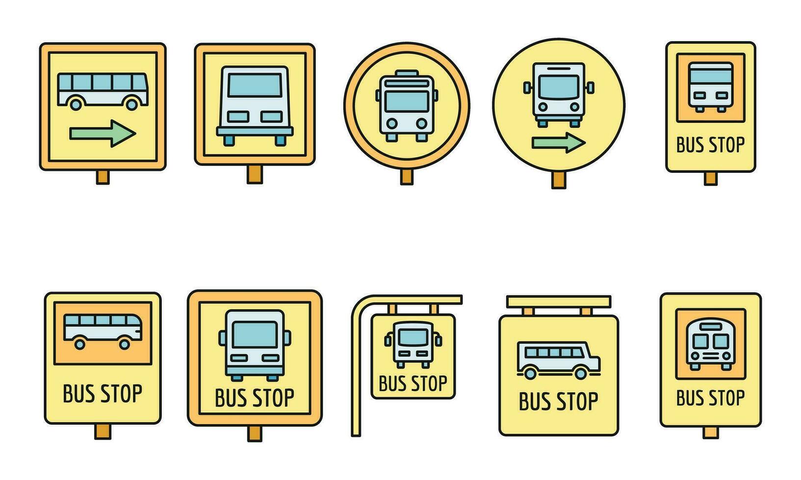 City bus stop sign icon set vector color