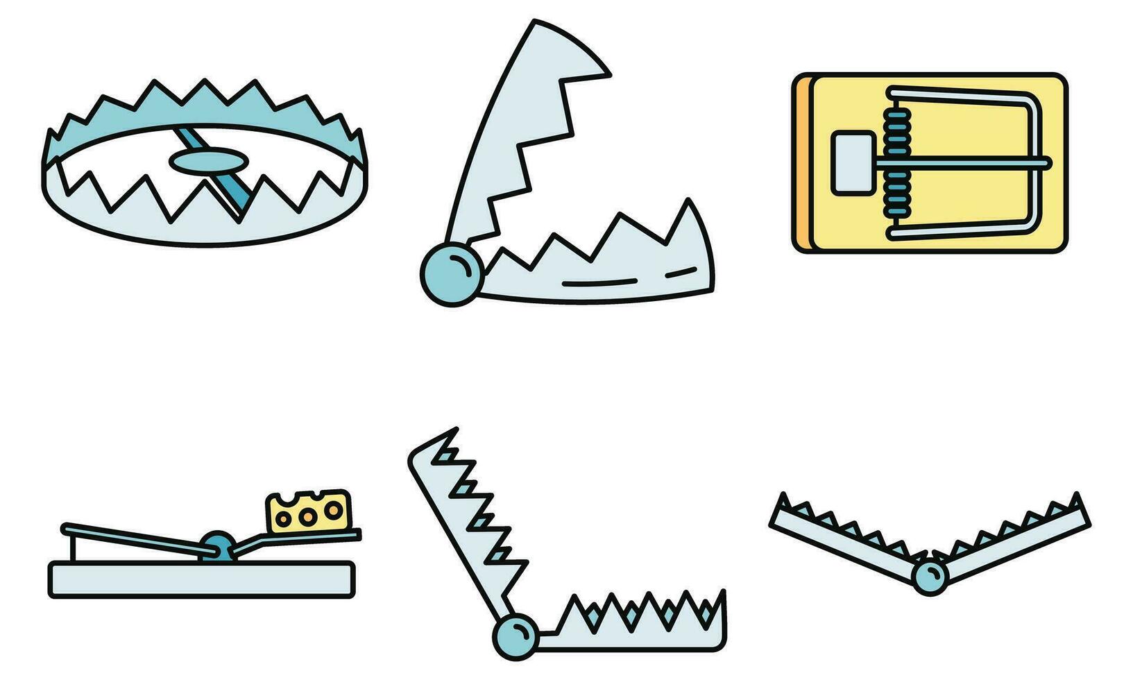 Bear trap icons set vector color