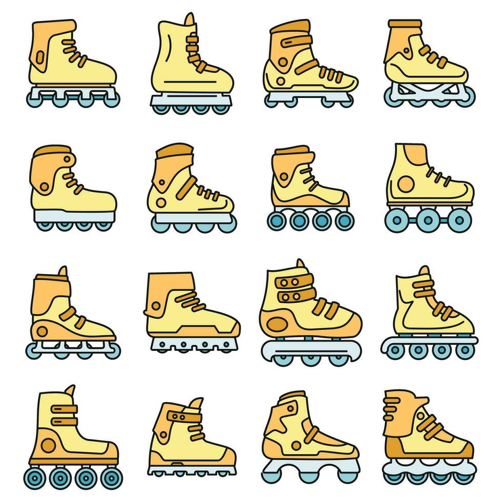 deporte en línea patines íconos conjunto vector color