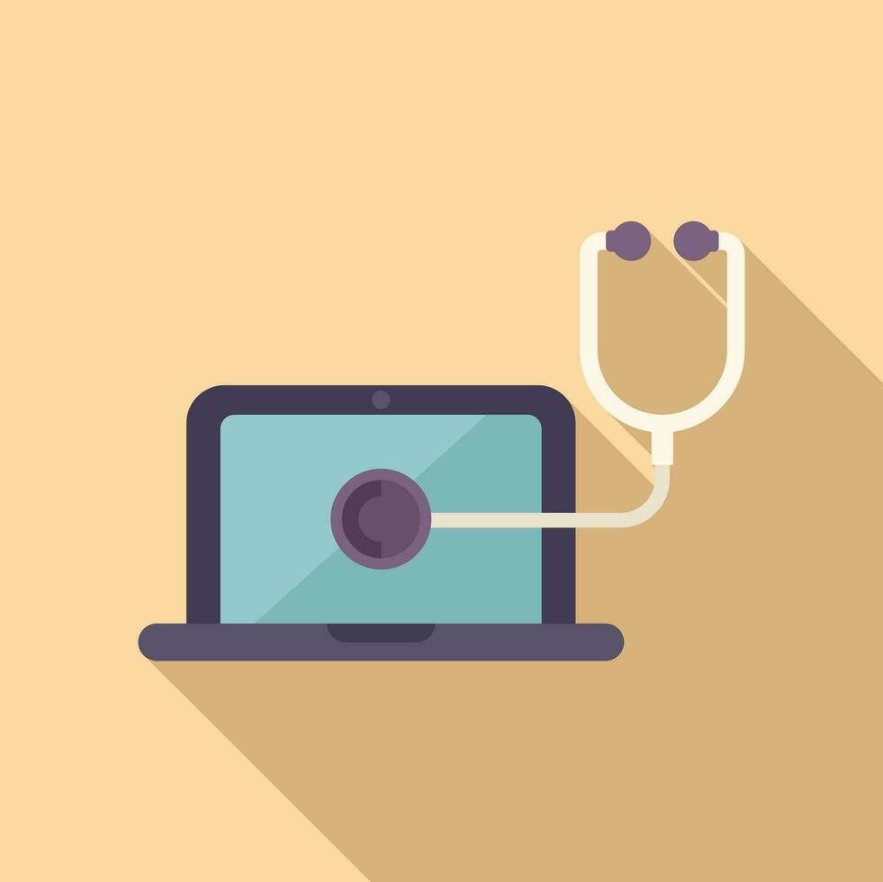 Laptop service stethoscope icon flat vector. Button tool vector