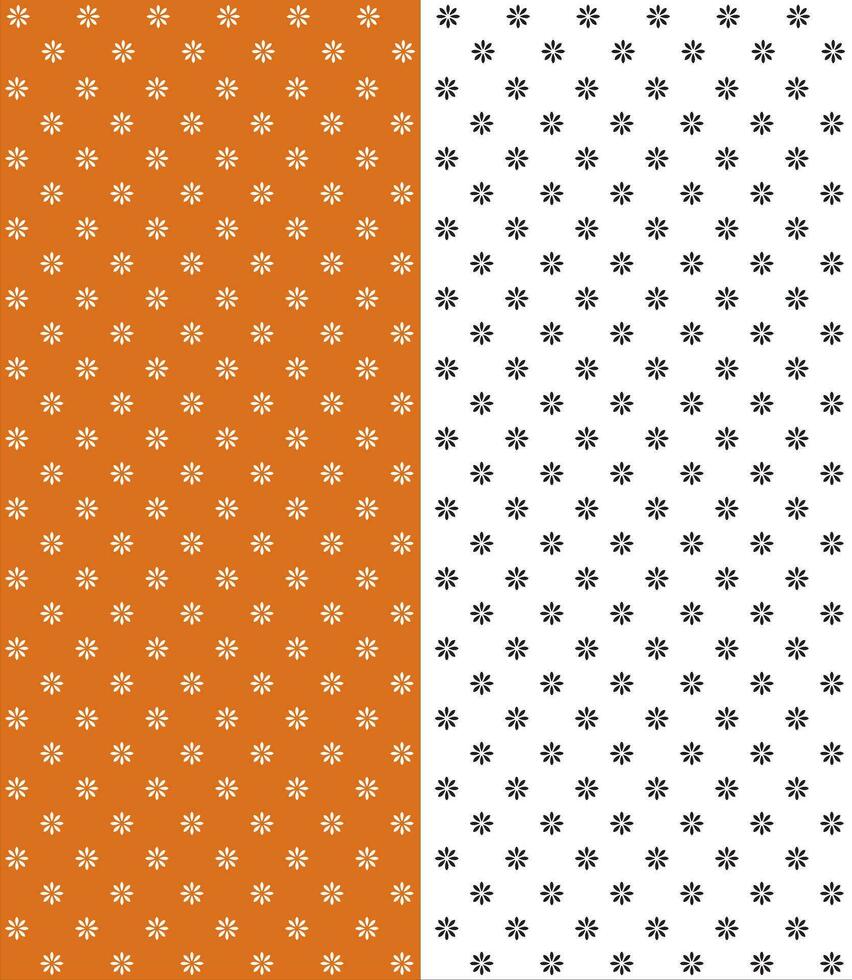 black and white flowers on orange and white background fabric design and pattern vector