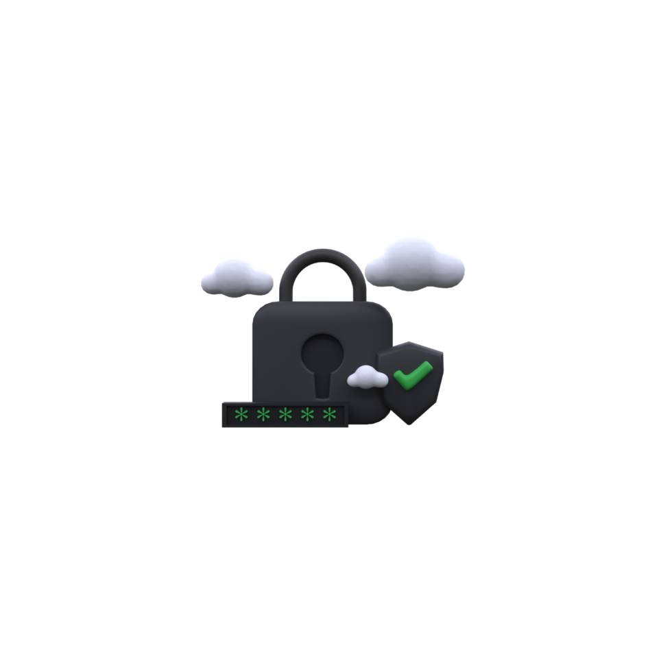 unique 3d rendering security shield lock check mark cloud icon.Trendy and modern in 3d style. png