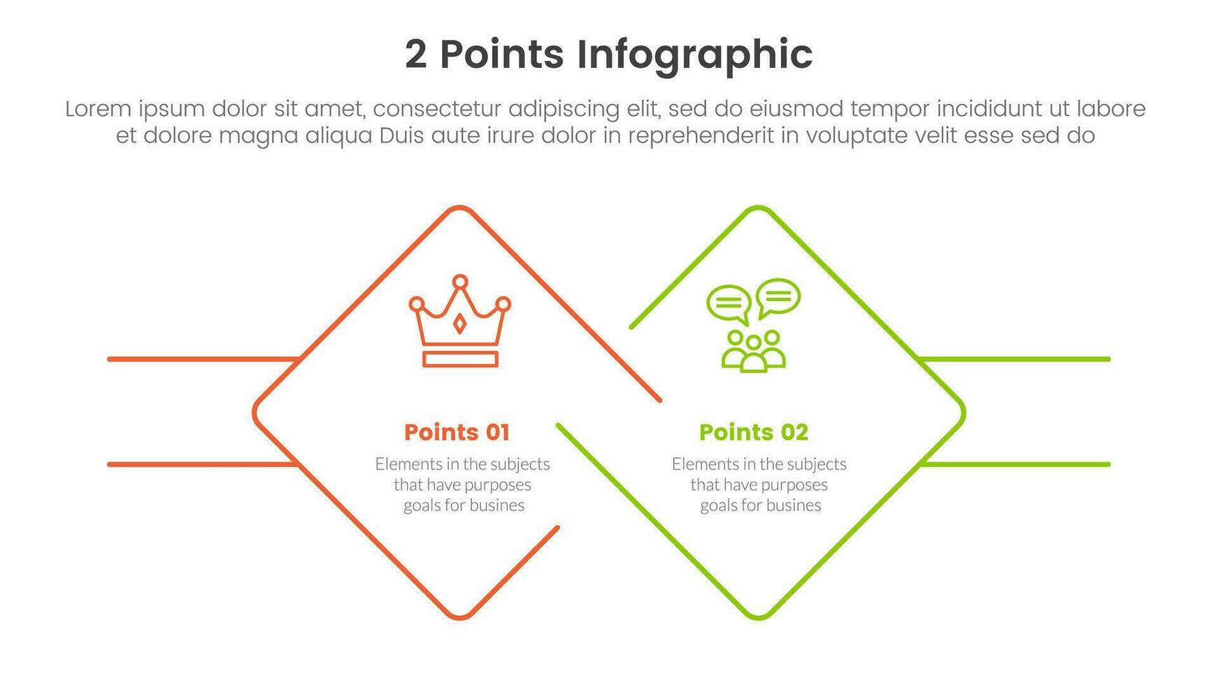 versus o comparar y comparación concepto para infografía modelo bandera con sesgado girar cuadrado forma con dos punto lista información vector