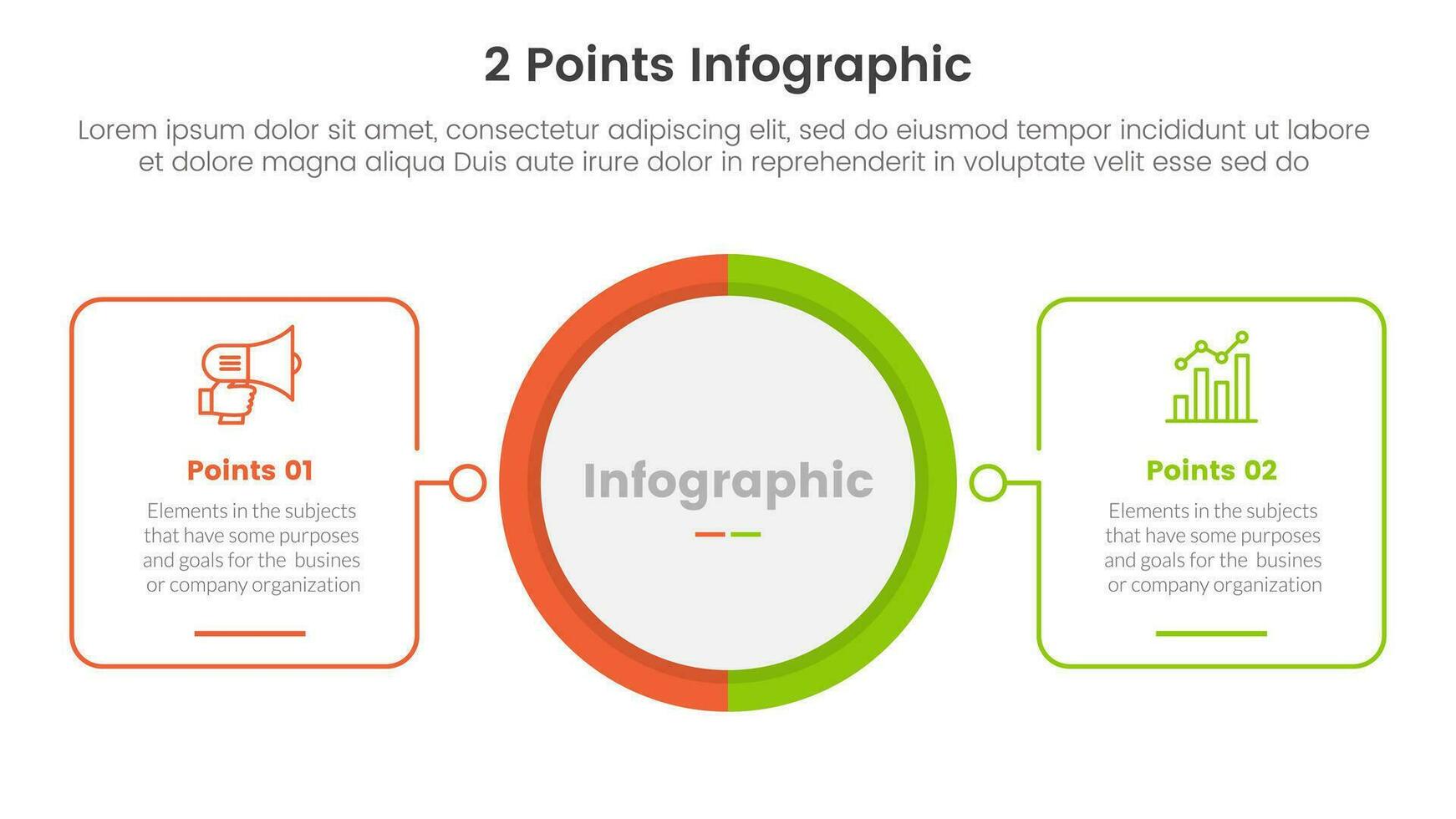 versus o comparar y comparación concepto para infografía modelo bandera con grande circulo centrar y contorno forma con dos punto lista información vector