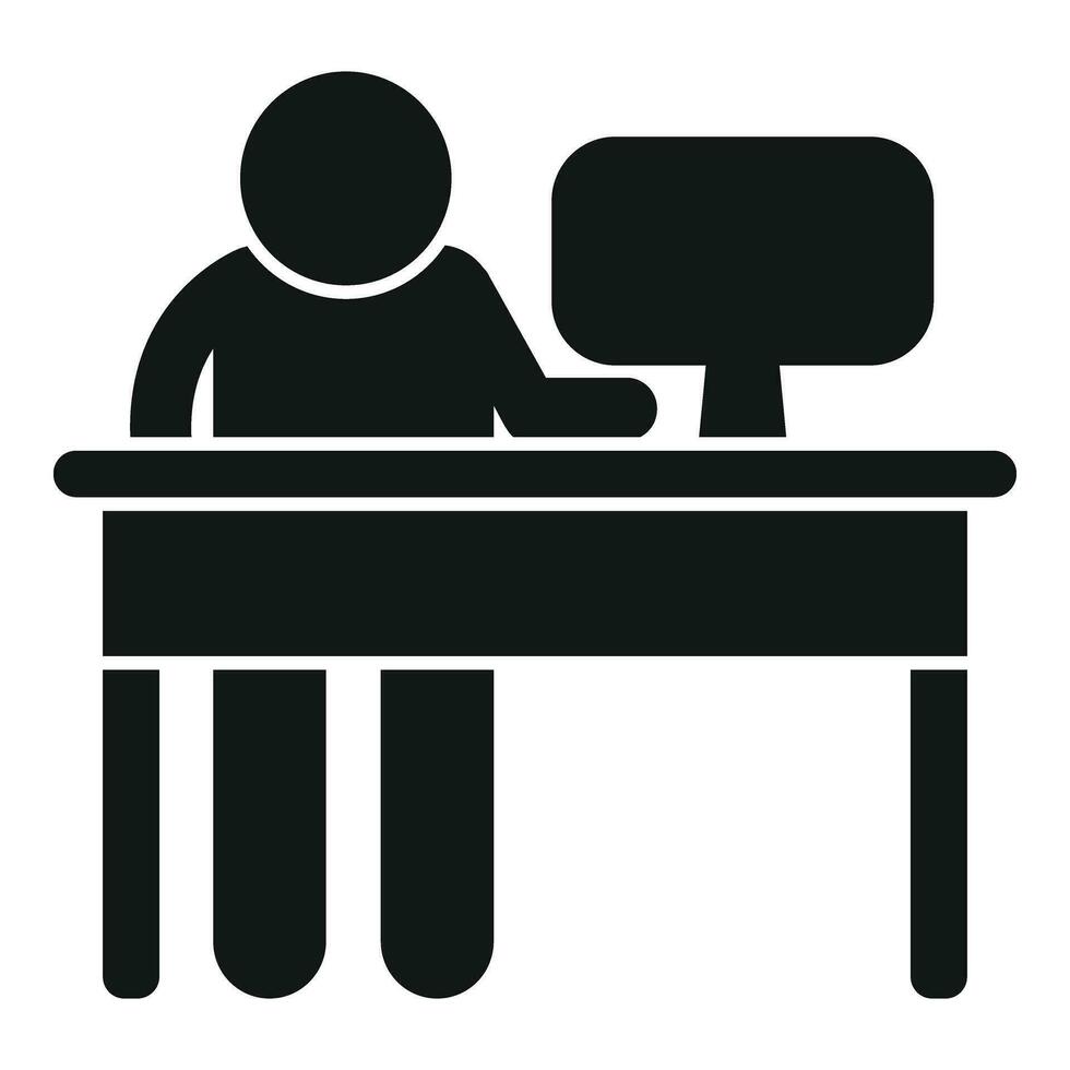 Man at smart desk work icon simple vector. Office work vector