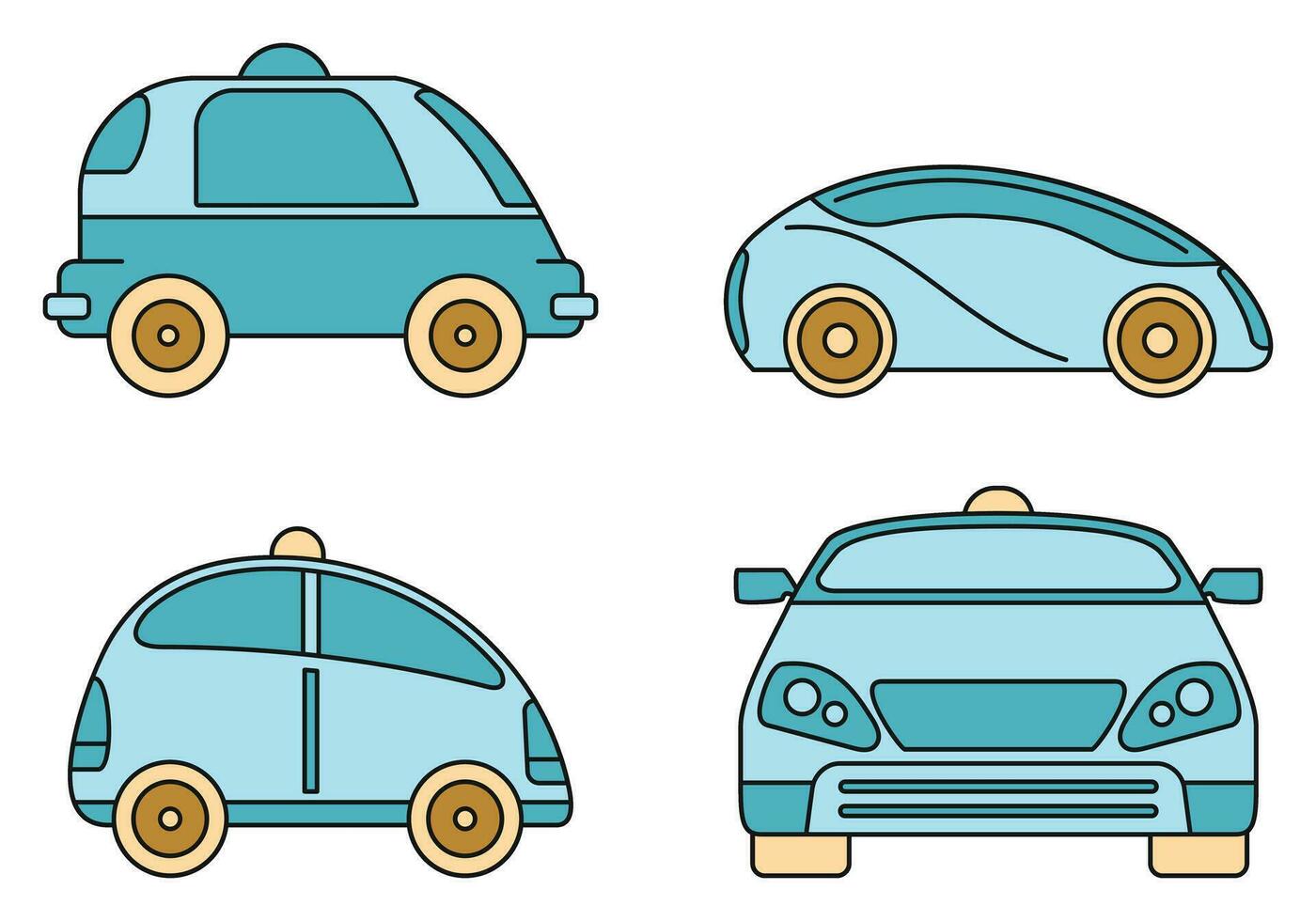 Driverless smart car icon set vector color