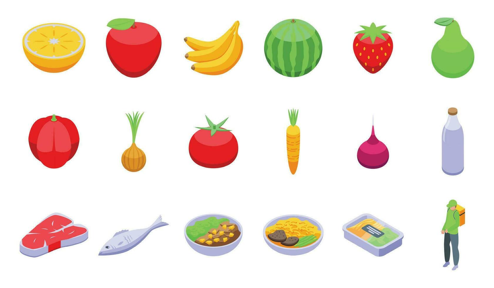 Healthy meal delivery icons set isometric vector. Nature customer box vector