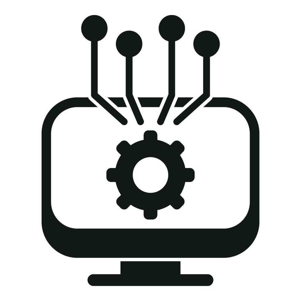 Gear monitor realization icon simple vector. Vision of business vector