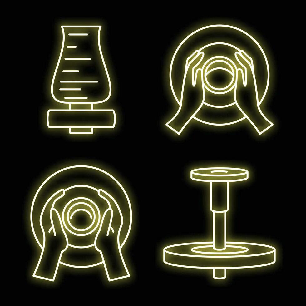 Potters wheel icon set vector neon