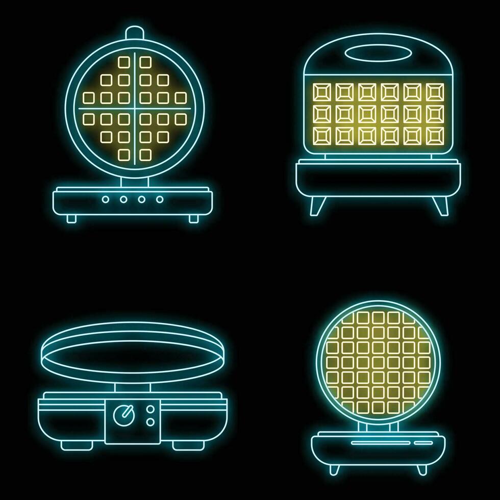 Home waffle-iron icon set vector neon