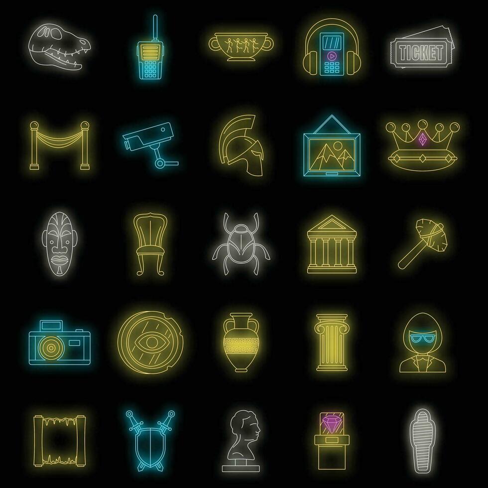 City museum icon set vector neon