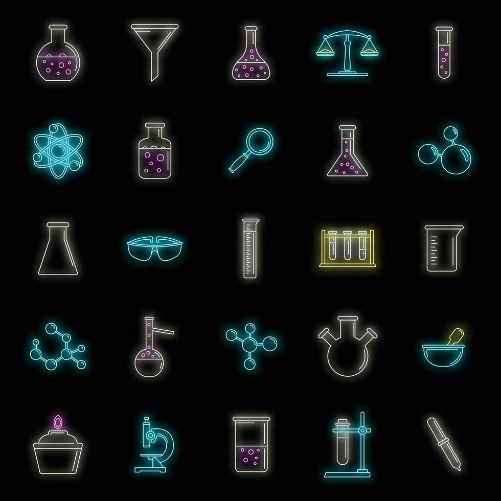 Ciencias laboratorio icono conjunto vector neón