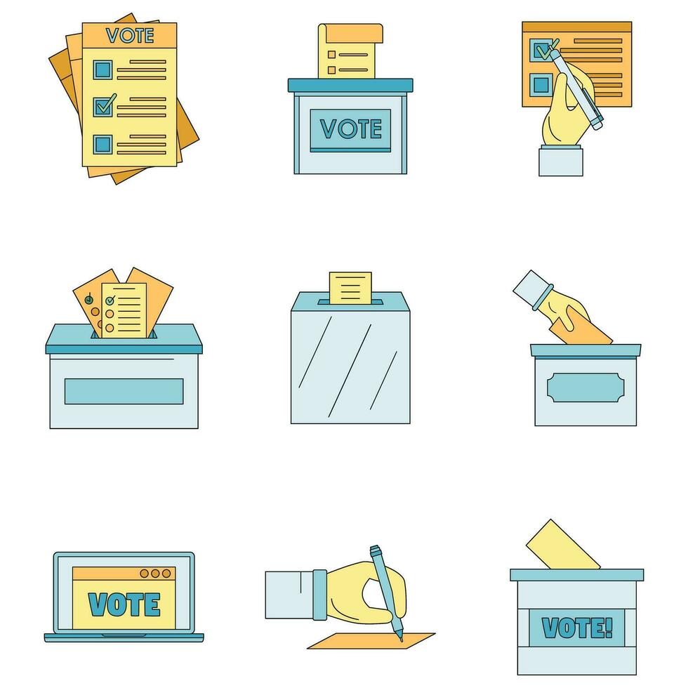 Ballot voting box vote icons set vector color