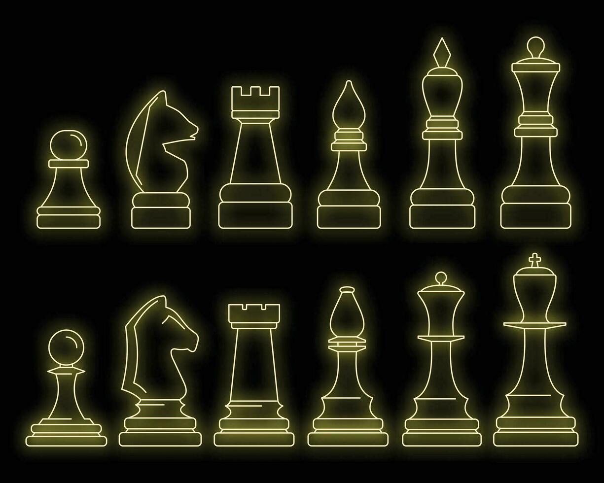 ajedrez pedazo icono conjunto vector neón