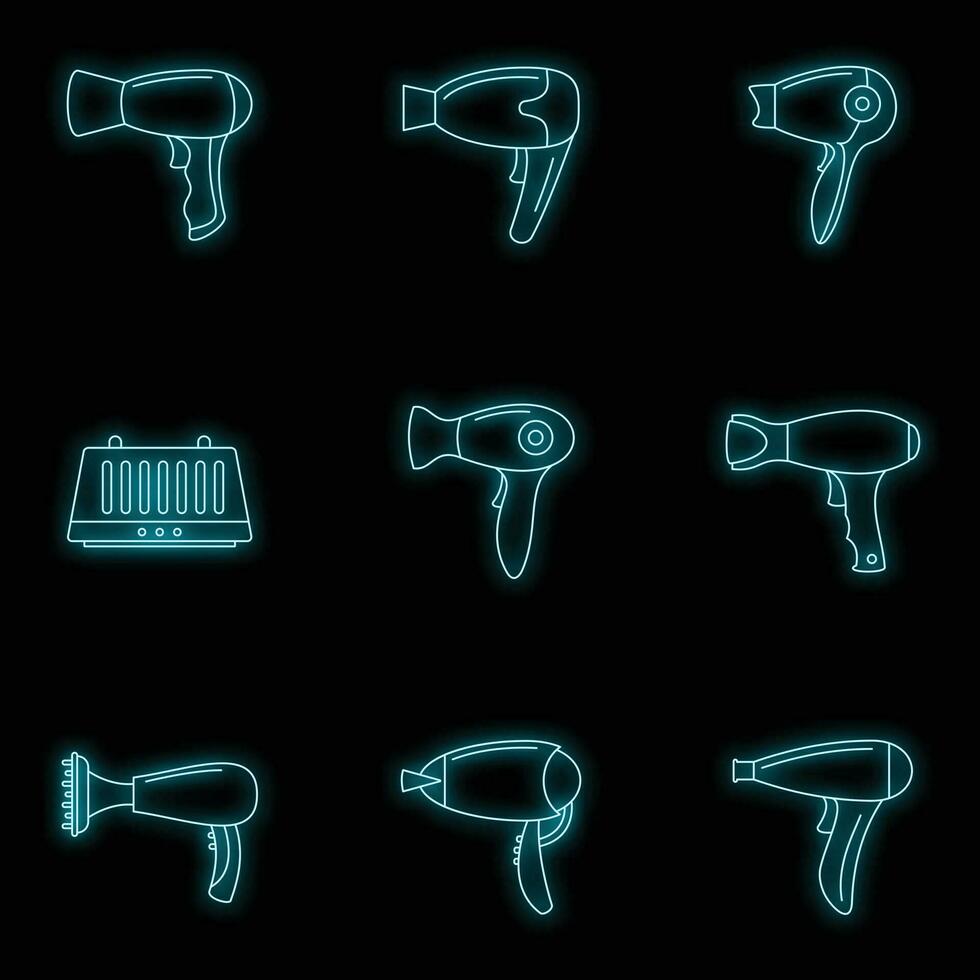Hair dryer icon set vector neon