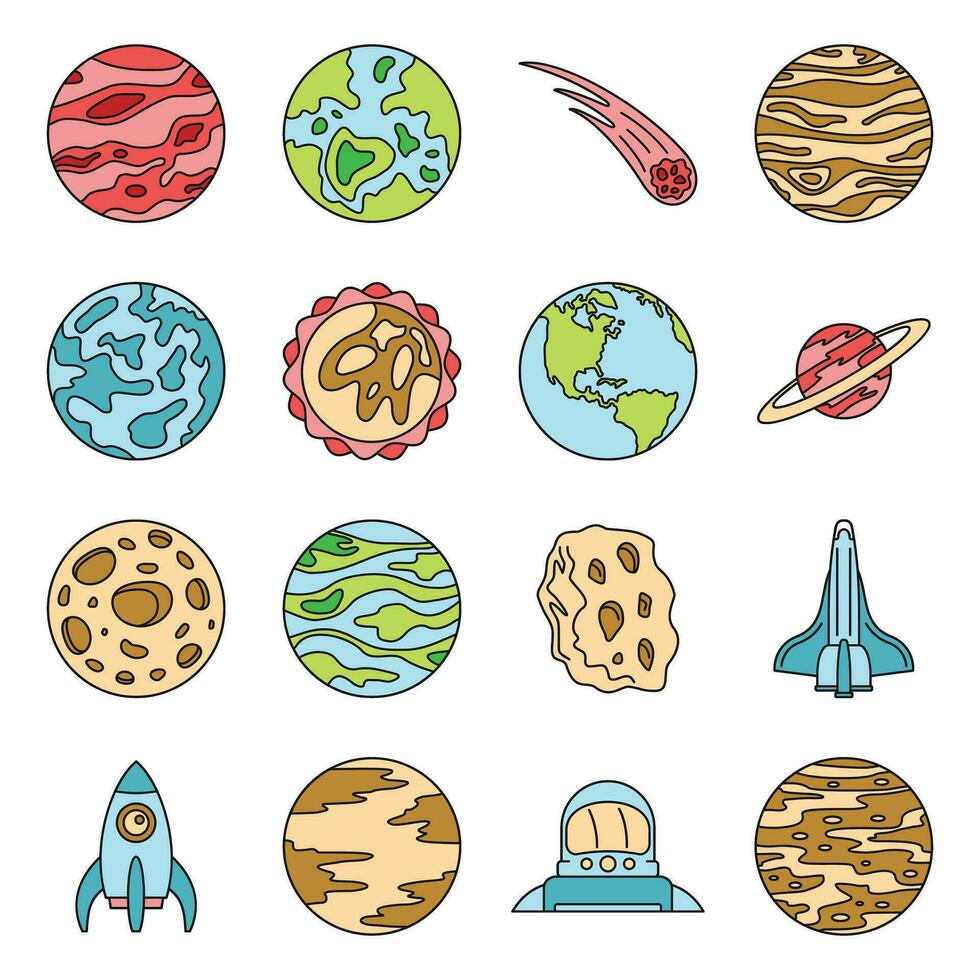 Solar system planets icon set vector color
