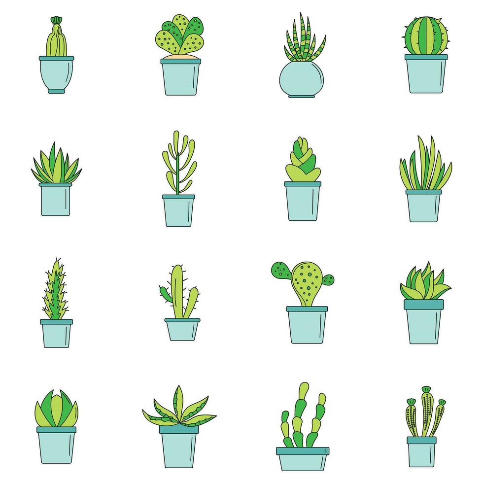suculento y cactus íconos conjunto vector color