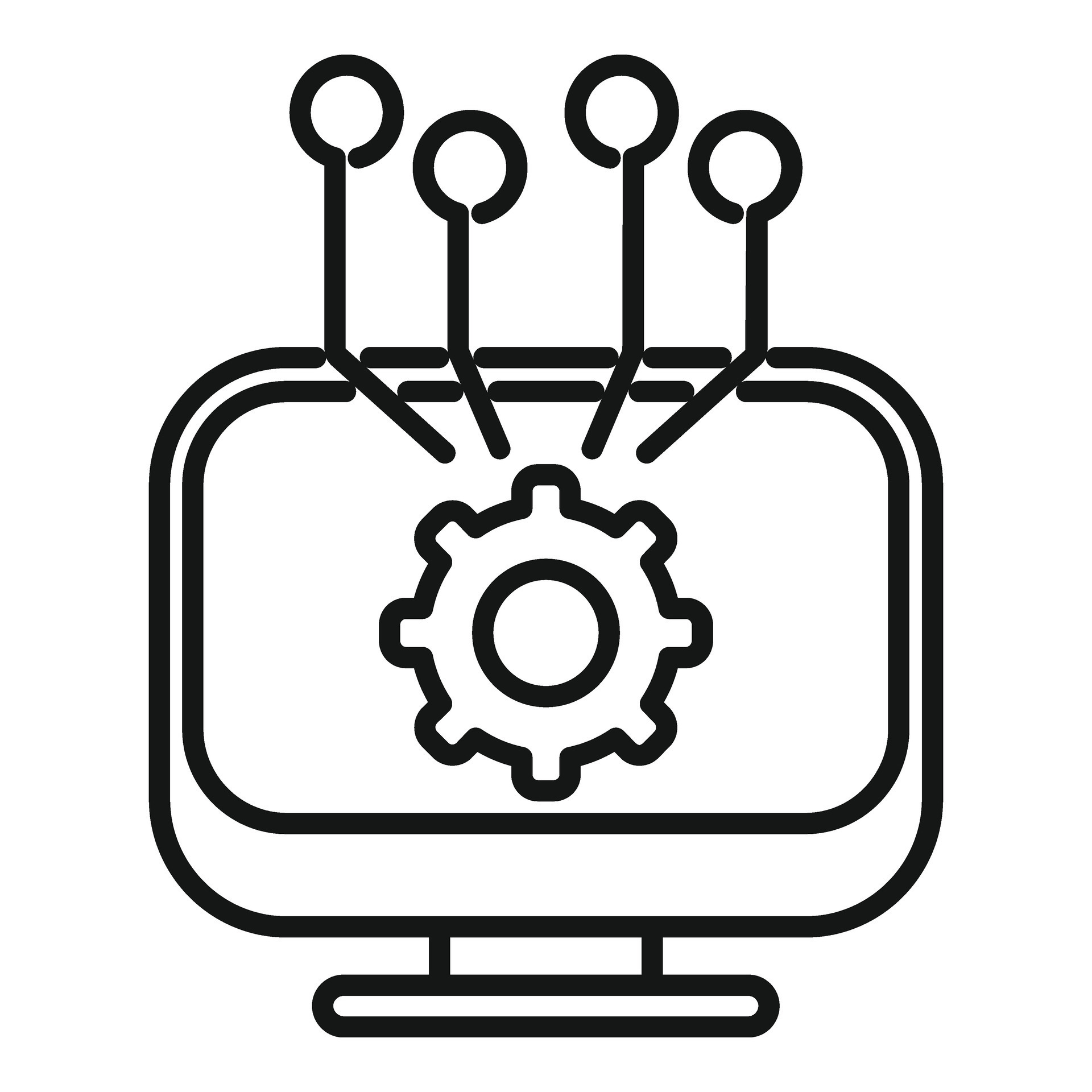 Gear monitor realization icon outline vector. Vision of business