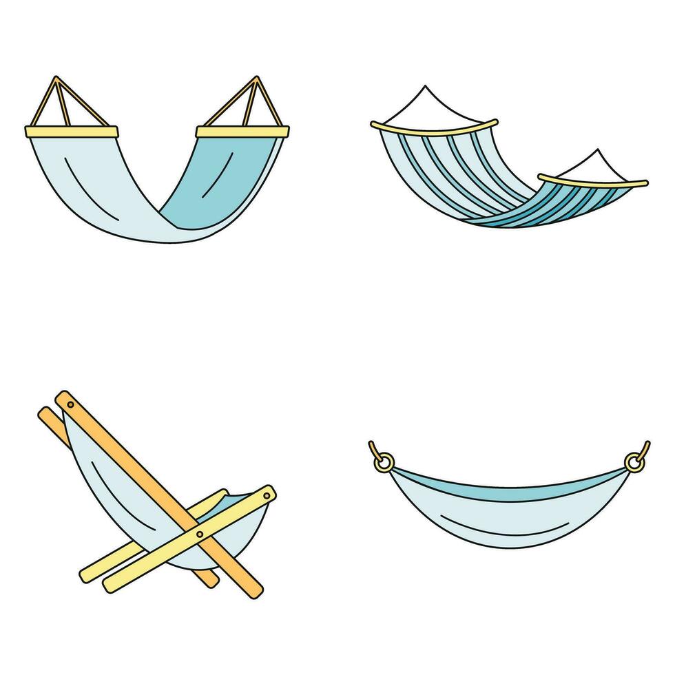 playa hamaca icono conjunto vector color