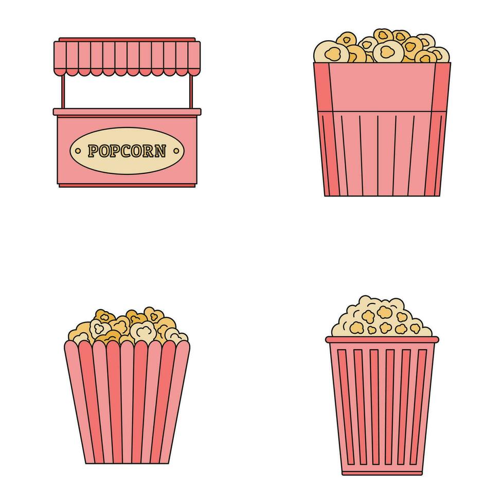 palomitas de maiz cine caja íconos conjunto vector color