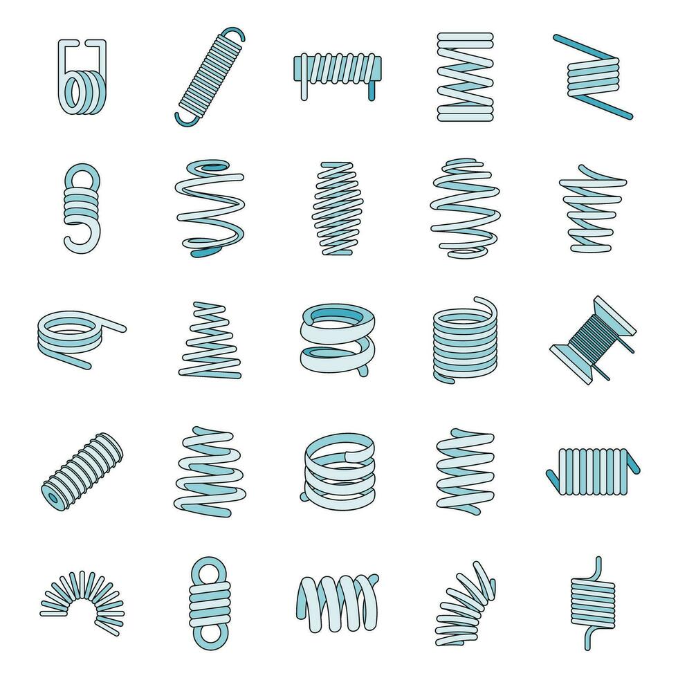 Coil spring cable icons set vector color