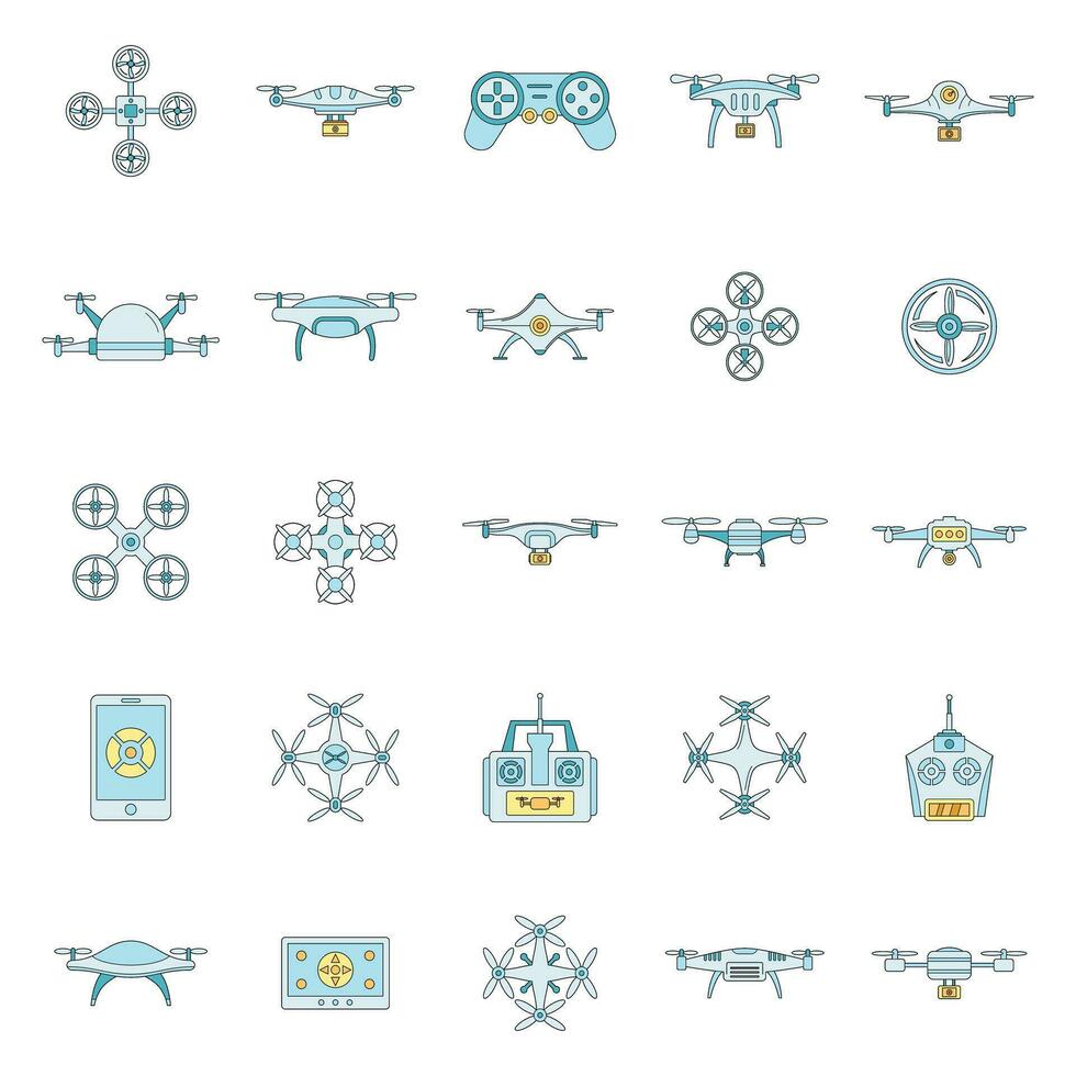 Drone camera quadcopter icons set vector color