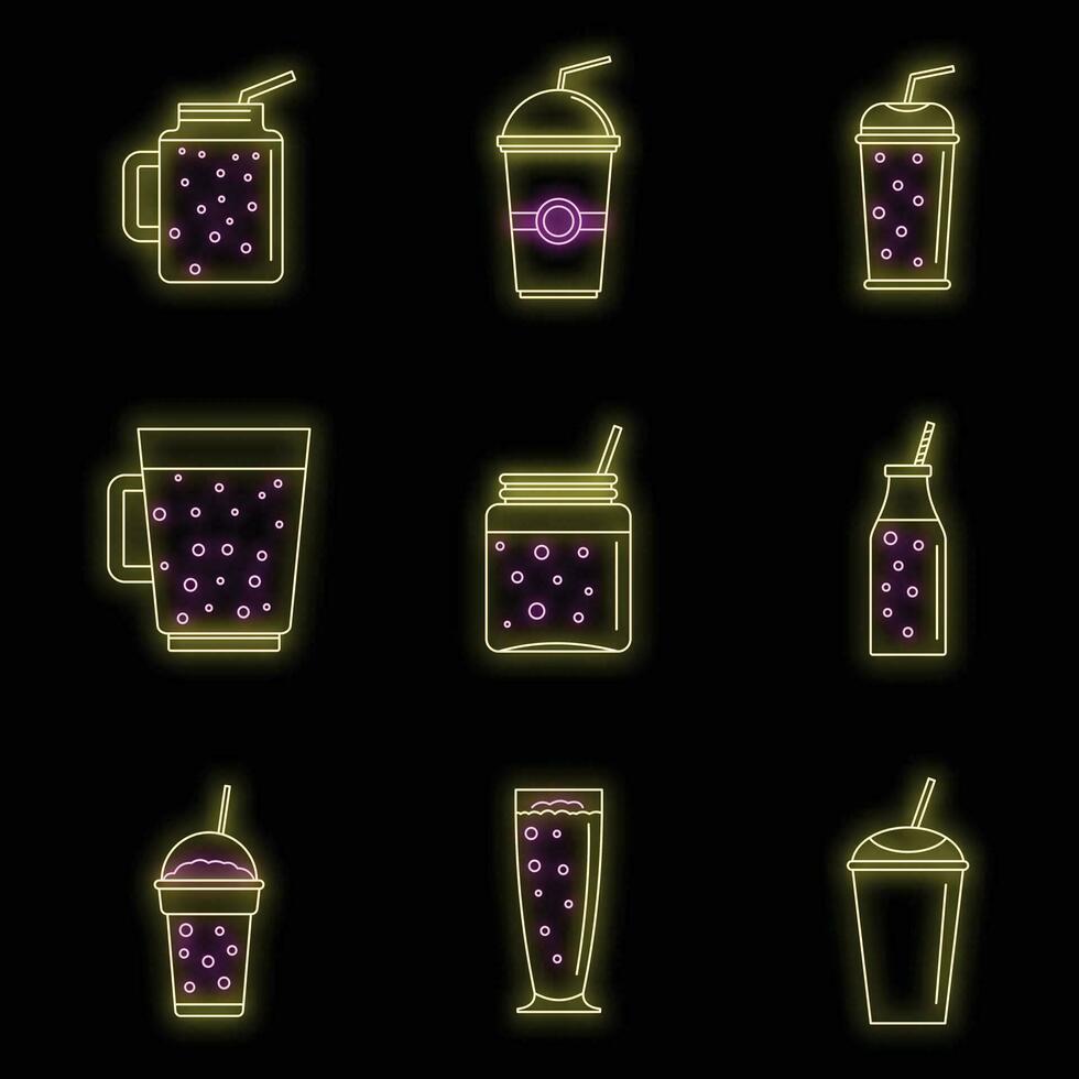 Smoothie fruit juice icons set vector neon