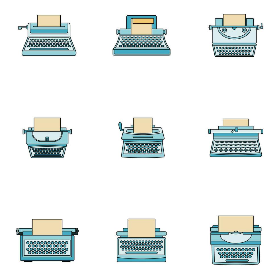 máquina de escribir máquina llaves íconos conjunto vector color