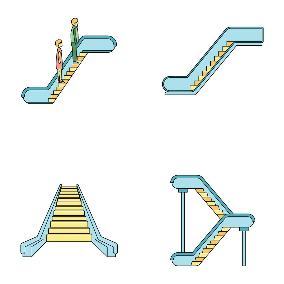 Escalator elevator icons set vector color