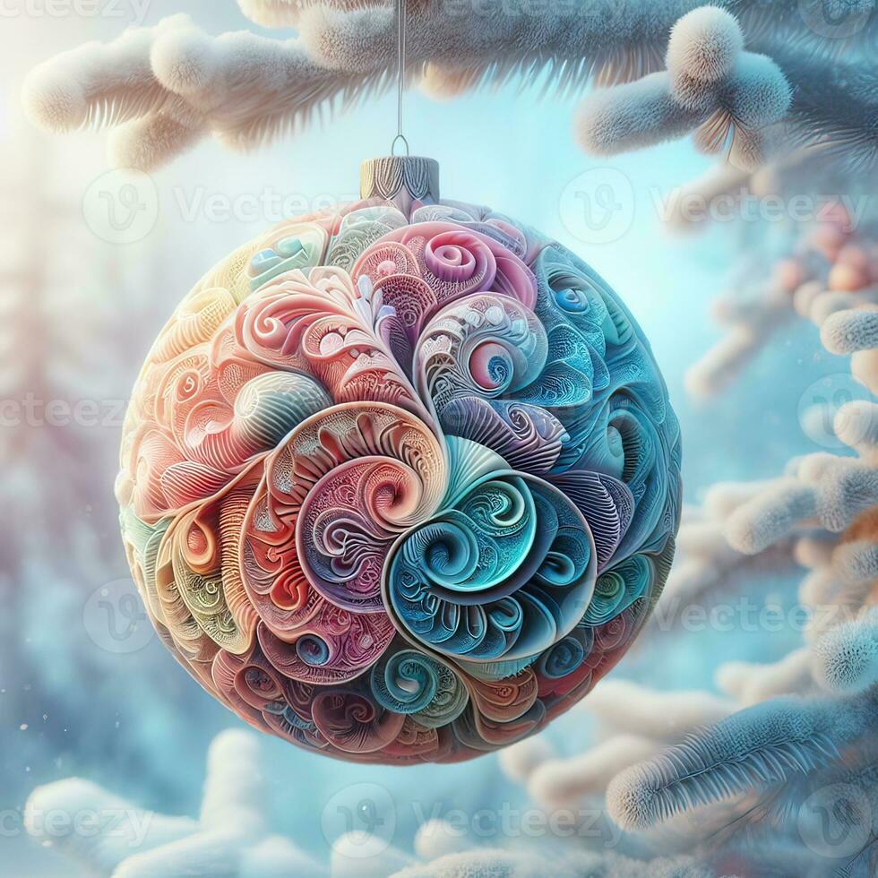 ai generative, a shiny Christmas ball ornament decoration with bokeh winter background photo