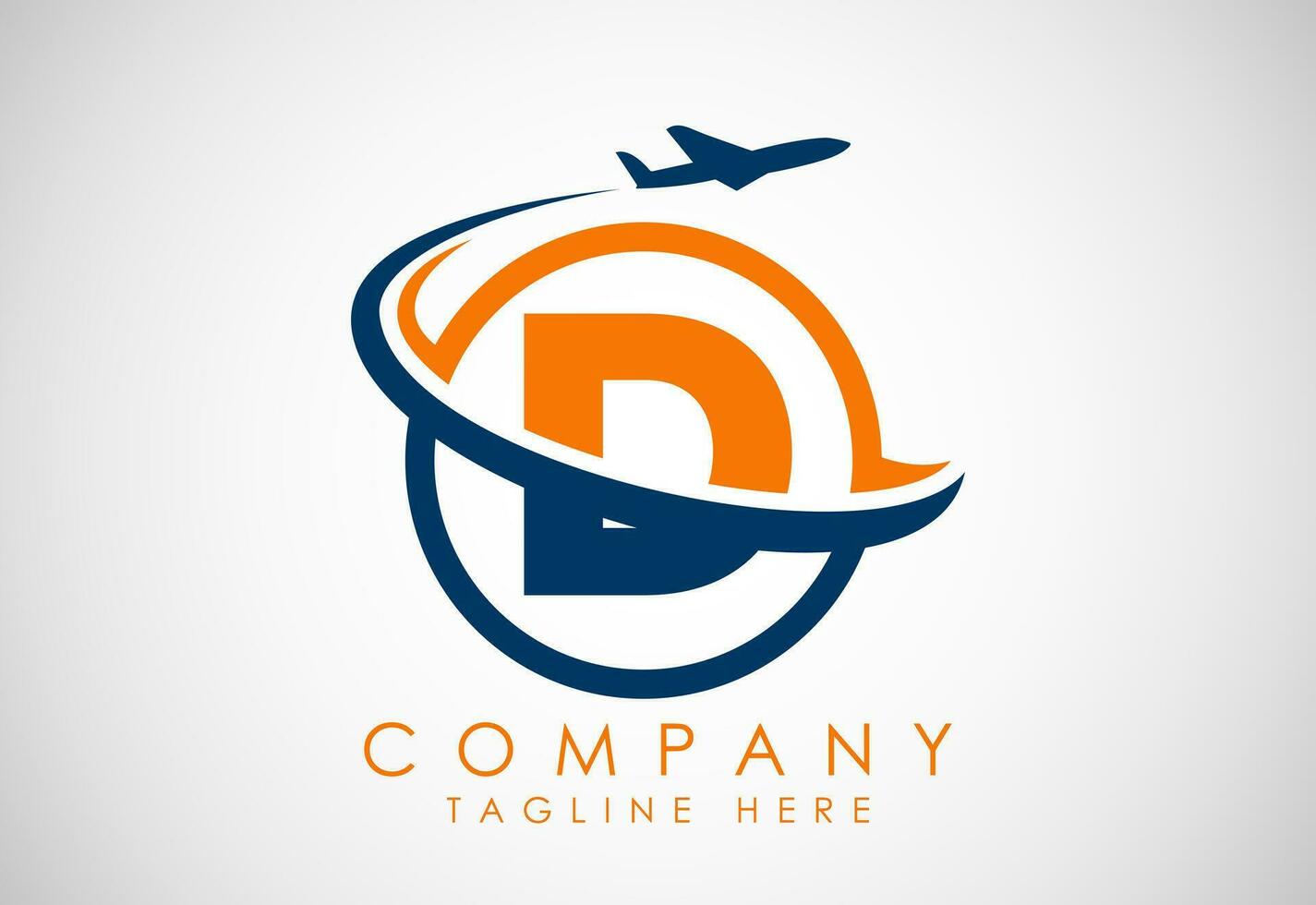 Initial alphabet D with aeroplane. Travel icons. Aviation logo sign, Flying symbol. Flight icon vector