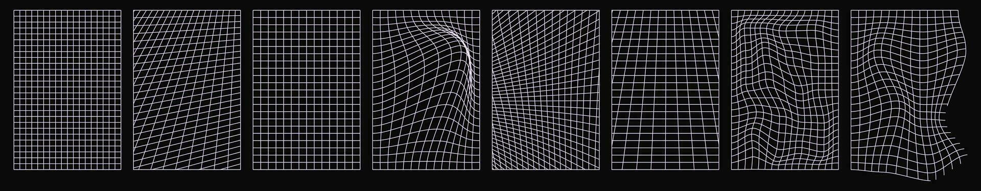 Distorted vertical grid white set vector illustration