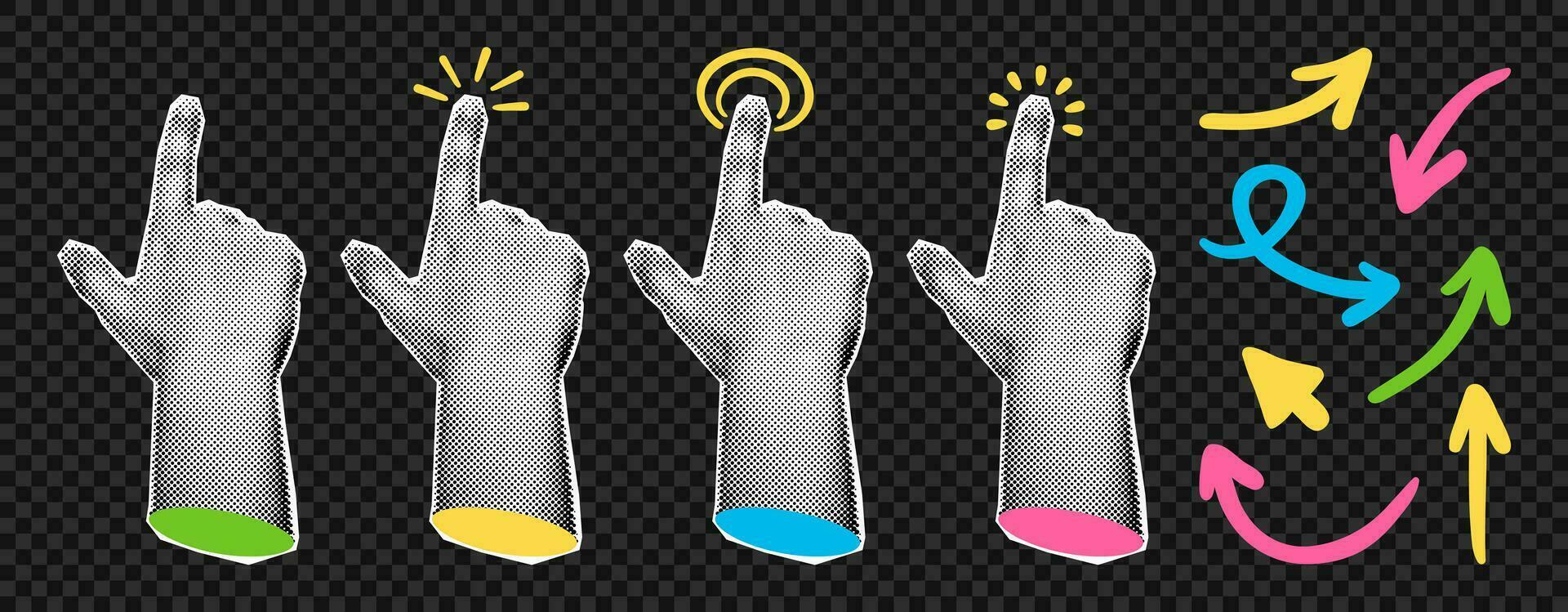 Collage element pointing hands and doodle arrows vector illustration