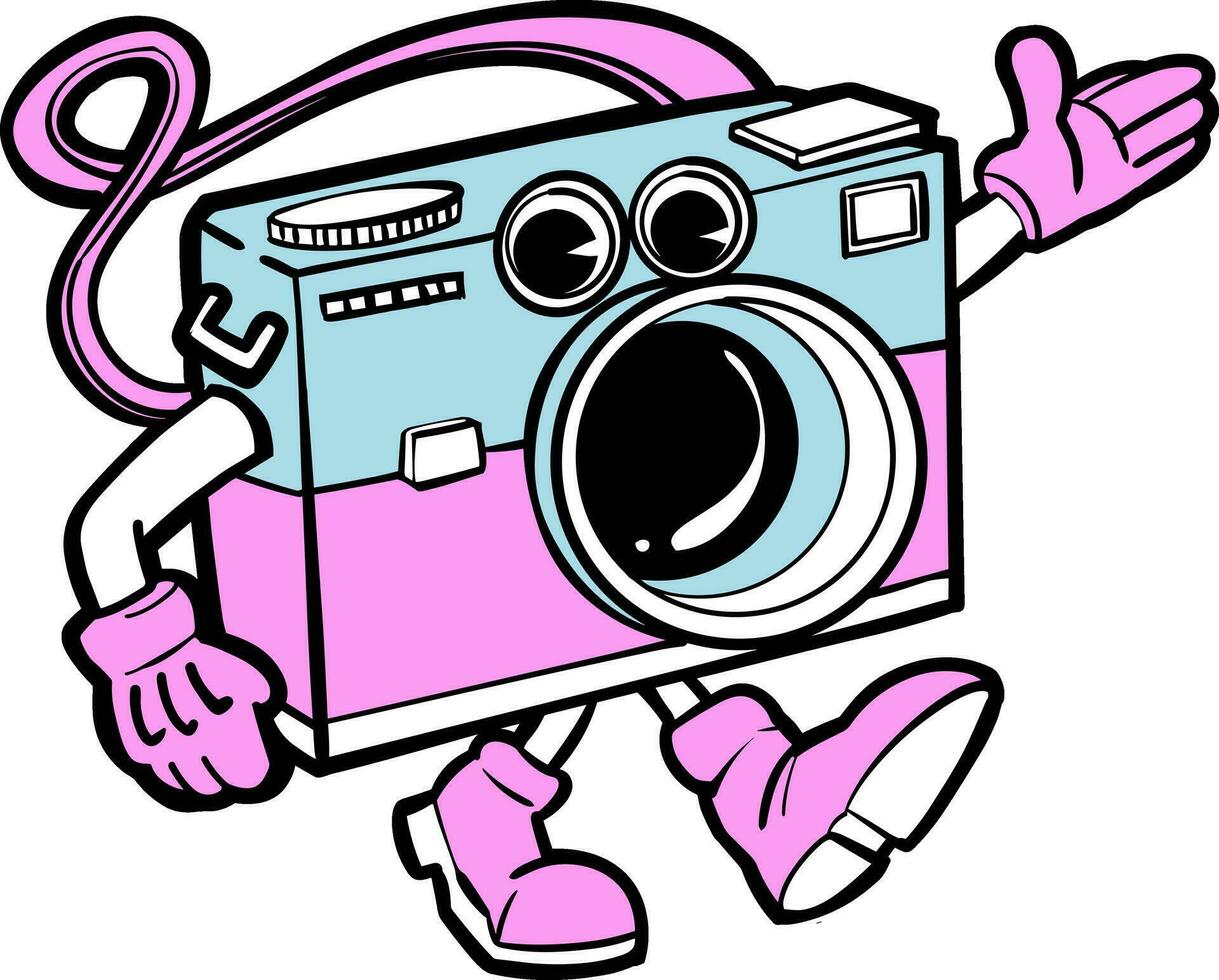 retro cartoon camera character walking vector