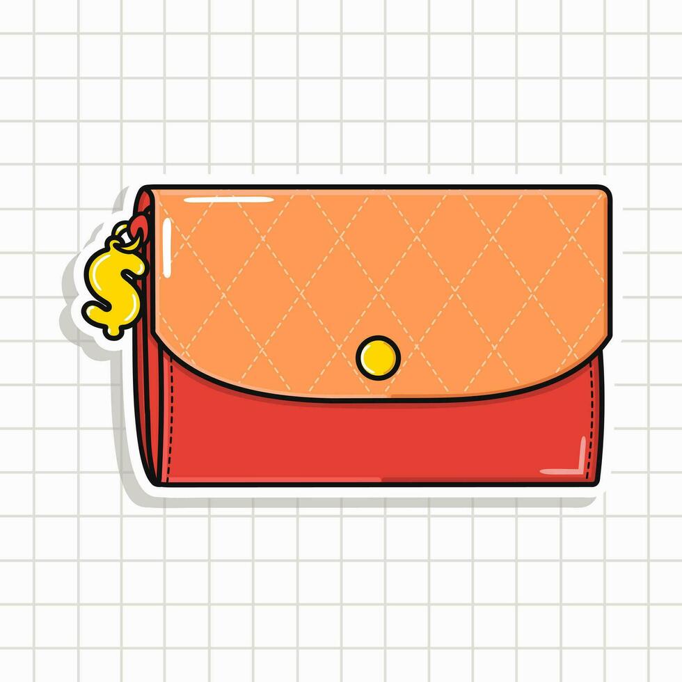 Cute funny Wallet for women sticker. Vector hand drawn cartoon kawaii character illustration icon. Isolated on background. Wallet for women card character concept