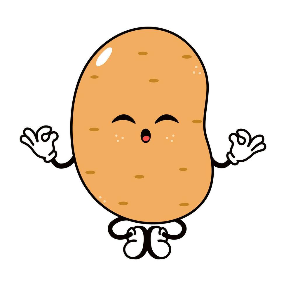 Potato doing yoga character. Vector hand drawn traditional cartoon vintage, retro, kawaii character illustration icon. Isolated on white background. Potato relax character