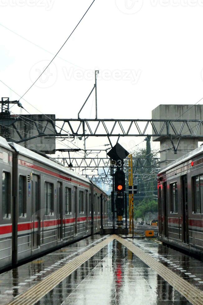 Commuter Line or electric train in Jakarta, Indonesia photo
