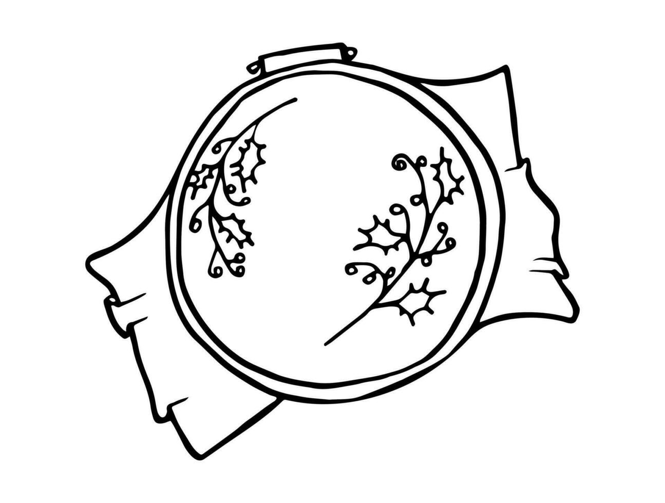 bordado herramienta. bordado aro con Navidad hojas. de moda garabatear vector ilustración. prefabricado logo para tu diseño. aislado en blanco antecedentes. dibujos animados estilo.